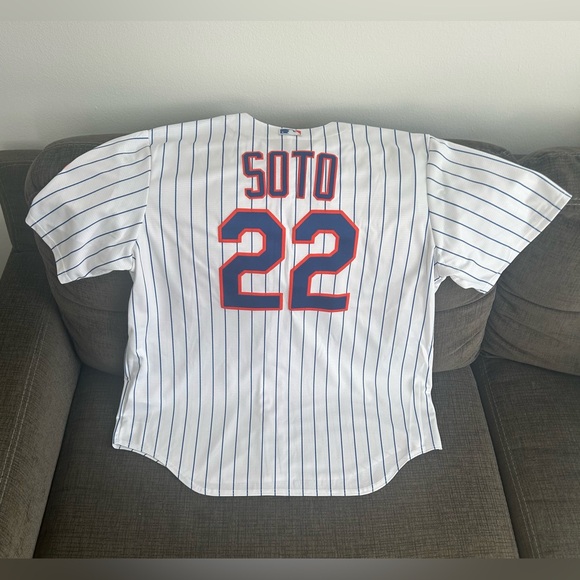 Nike New York Mets Juan Soto #22 Pinstripe with Patch Baseball Jersey Mens Sz XL - Picture 6 of 8